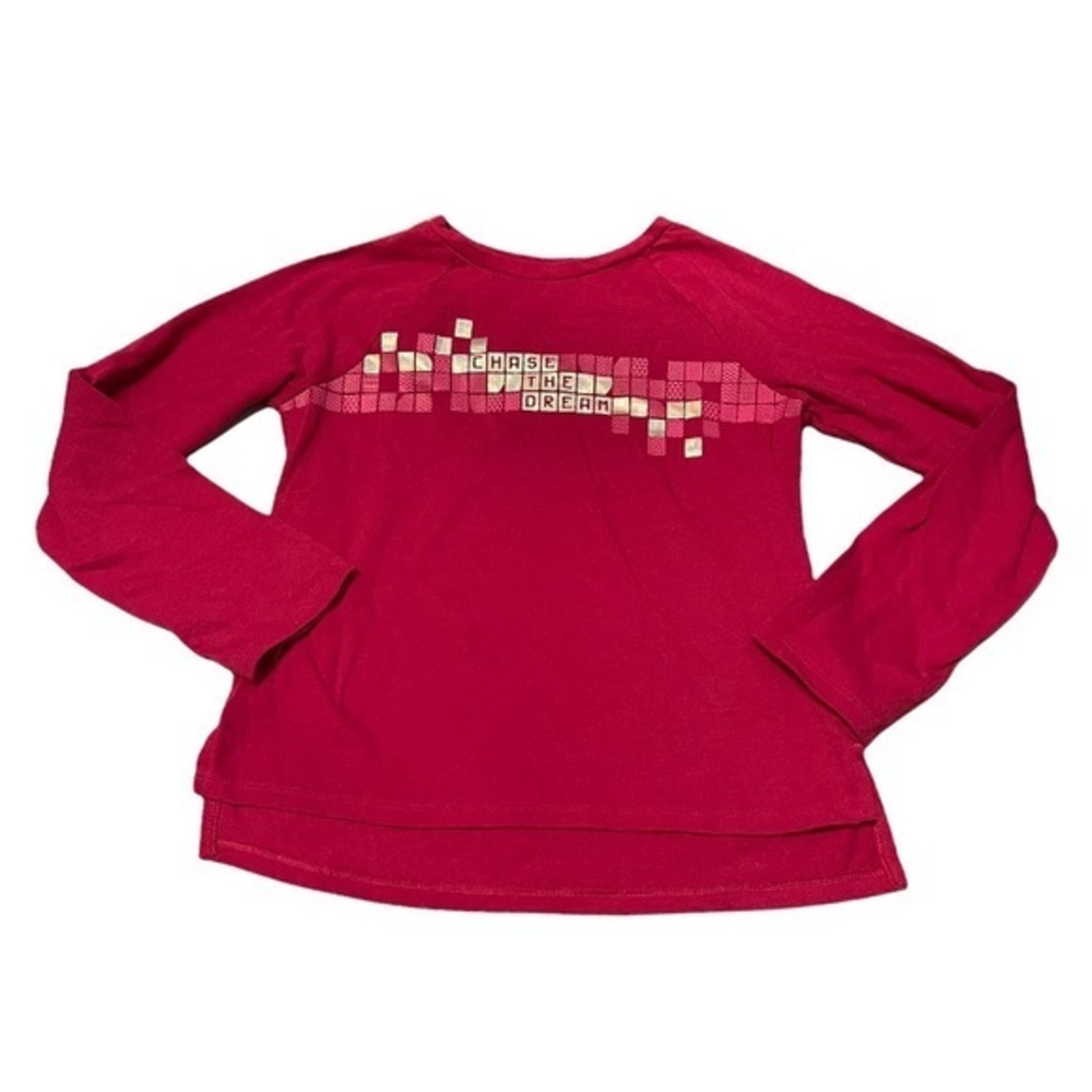 Athletic Works M (7/8) pink crew neck long sleeve hi-low Chase the Dream topโ